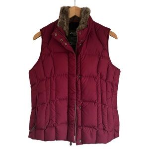 Eddie Bauer Medium Goose Down Faux Fur Trim Burgundy Puffer Vest